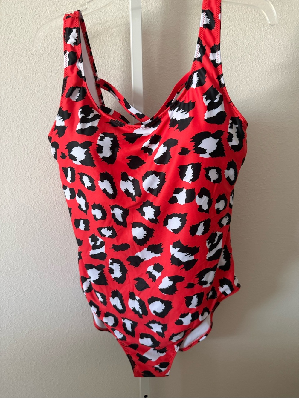 NWOT-Womens Red Leopard Print One-Piece Swimsuit